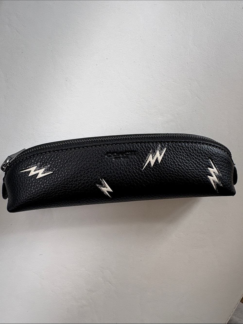 COACH NWOT Black Leather Bolt Accent Pencil Case Holder